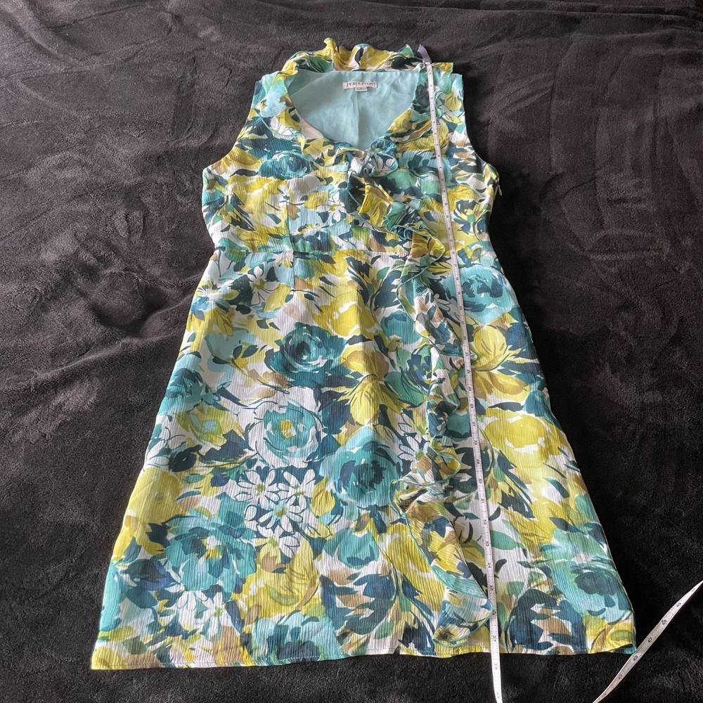 Pendleton Sleeveless Green Blue Floral Silk Ruffle Dress Size 8 Petite - Picture 9 of 14